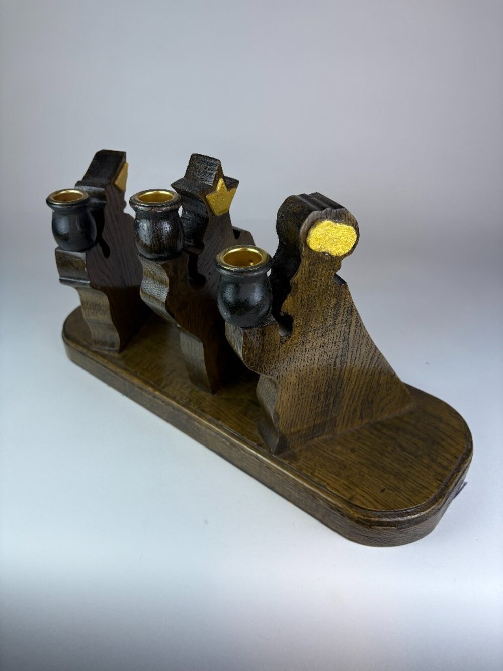 Vintage Three Wise Men Wooden Candleholder – Mid Century Christmas Magi Candelab